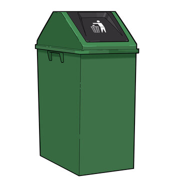 green recycle bin, 2D illustration, cutout, high res clipart image