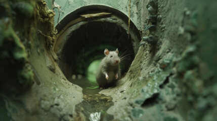 A rat in a sewer pipe - obrazy, fototapety, plakaty
