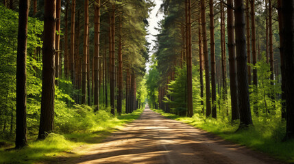 Countryside road among the trees. Masuria Poland