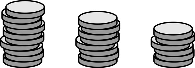 Stack of Silver Coins Icon or Cryptocurrency Token Icon Set. Vector Image.