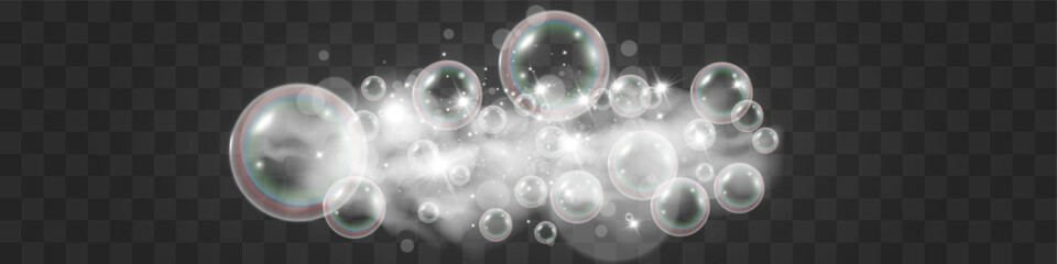 Air bubbles.Soap foam vector illustration on a transparent background.	

