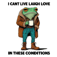 I Can't Live Laugh Love in These Conditions PNG-Funny Sublimation Digital Design Download-adult humor png, snarky png, coffee png, frog png - obrazy, fototapety, plakaty