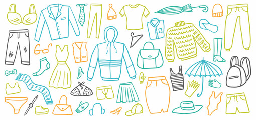 Vector collection of hand-drawn clothes in the style of doodles