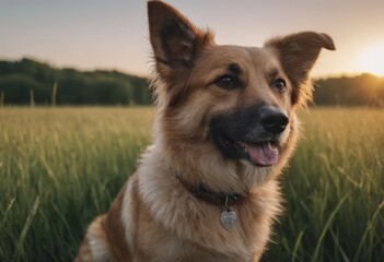 portrait of dog among the grasses