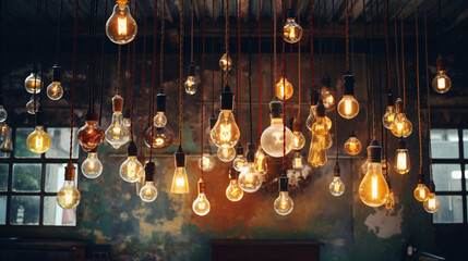 Electric lamps hanging from the ceiling create
