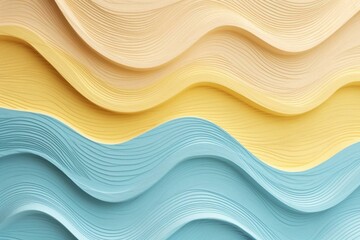 Colorful pastel wavy wooden background in light yellow and blue with a bas relief paper texture. Generative AI