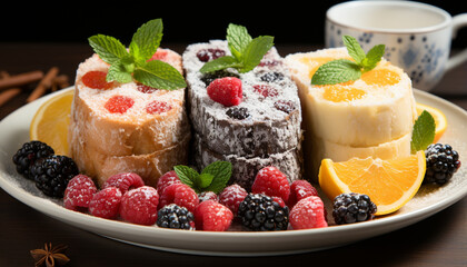Freshness and sweetness in a gourmet dessert bowl of berries generated by AI