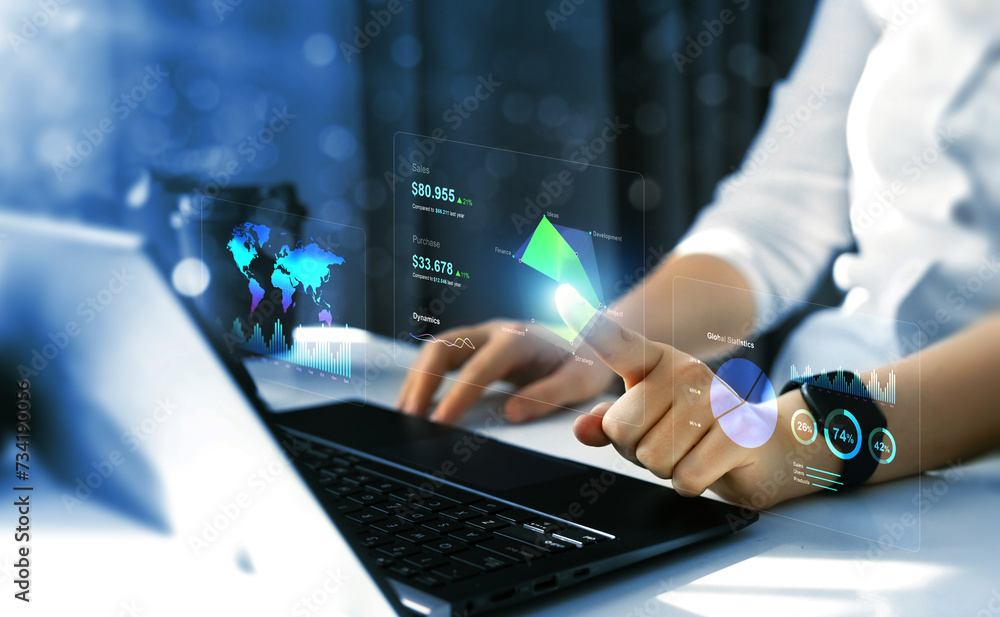 Poster business finance data analytics graph.financial management technology.advisor using kpi dashboard on
