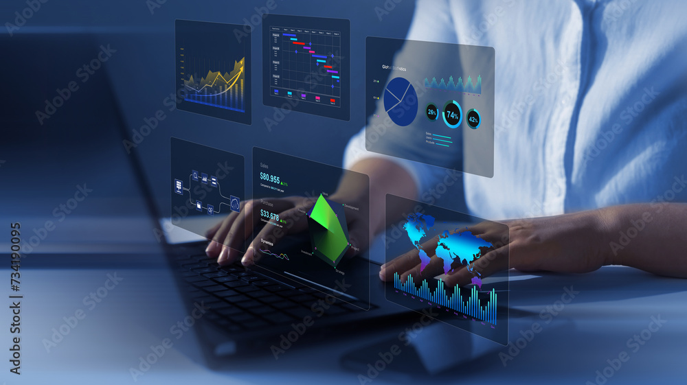 Poster business finance data analytics graph.financial management technology.advisor using kpi dashboard on