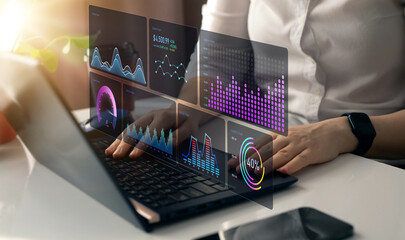 Business finance data analytics graph.Financial management technology.Advisor using KPI Dashboard...