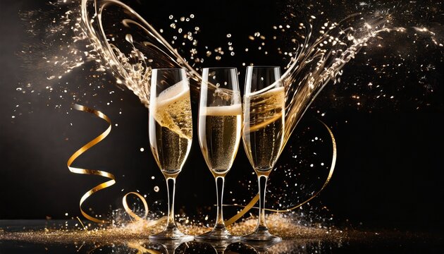 glasses of champagne with splash celebration theme