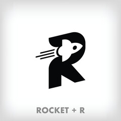 Creative rocket and letter r combination logo. Science and astronaut logo template. vector