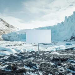Blank billboard mockup for promotion in glacier ice hill area in winter and snowy season, unique, attractive and creative advertising concept. Great for business, blogs, advertising etc. Generative Ai