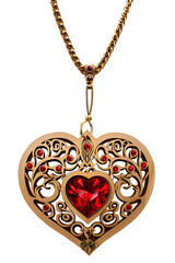Elegant heart shaped pendant with ruby ​​in the center