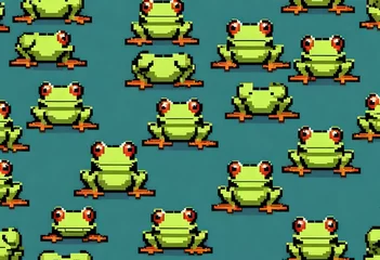 Fotobehang Pixel collection of 8 bit frog. Animal for game assets and cross stitch patterns in vector illustrations © Naila