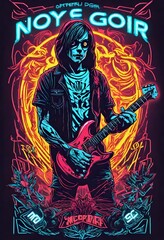 a bright neon black light gig poster for a metalcore or heavy metal rock band.