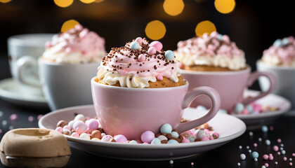 Fototapeta na wymiar Homemade chocolate dessert, a sweet indulgence on a pink plate generated by AI