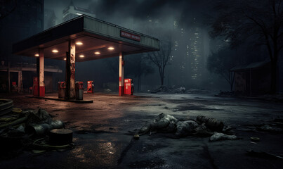small empty gas station at night