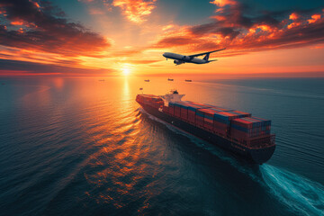 Intercontinental Transport: Air and Sea Routes - obrazy, fototapety, plakaty