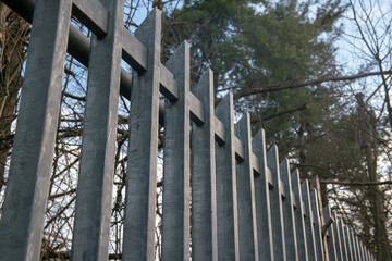 Safe fence with modern railing with linear elements in galvanized steel, security borders, manned...