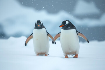 Chill Stroll: Penguins Journeying Through Winter