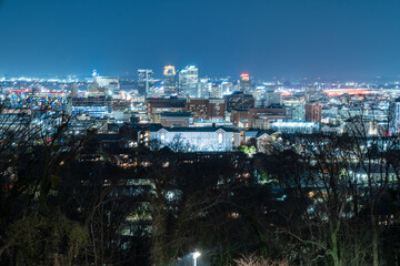 Naklejka premium Downtown Birmingham at Night on a Rainy Day