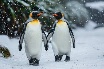 Snowscape Saunter: Penguins in Motion