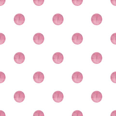 Abstract background of pink polka dots in watercolor. Seamless pattern for your design
