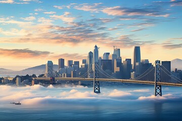 Aerial panoramic cityscape view of San Francisco City skyline