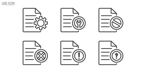 Corrupted line icon set. File error report icon. Corrupted file icon vector illustration. Rejected document icon in transparent background. File error report . 