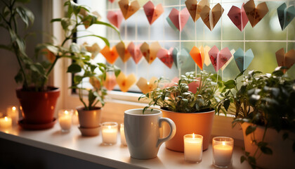 Indoor plant decor, leafy freshness on table, vibrant nature generated by AI