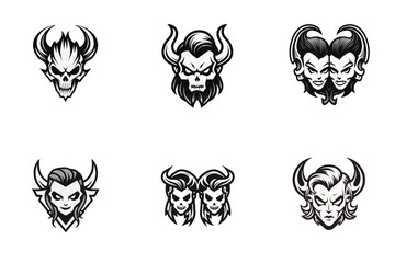 set of skull daemon with horns  vector illustration isolated transparent background logo, cut out or cutout t-shirt design
