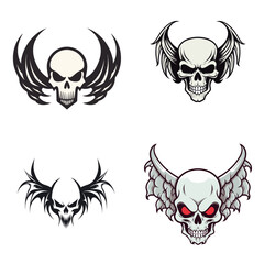 set of skull with wings  vector illustration isolated transparent background logo, cut out or cutout t-shirt design