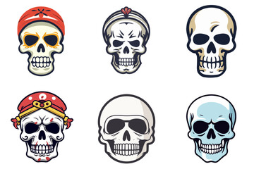set of skull pirates with headphones vector illustration isolated transparent background logo, cut out or cutout t-shirt design
