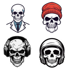 set of skull wearing stickers  vector illustration isolated transparent background logo, cut out or cutout t-shirt design