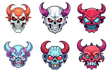 set of demon skull with horns  vector illustration isolated transparent background logo, cut out or cutout t-shirt design