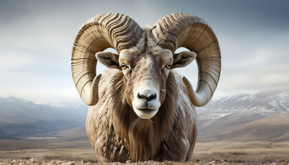Majestic bighorn sheep grazing in Alberta snowy mountain landscape generated by AI