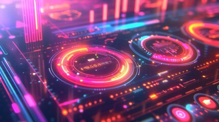 A cutting-edge futuristic video overlay, featuring a sleek user interface design with text boxes, scales, and bars, ideal for video makers and emphasizing a cyber and technology theme