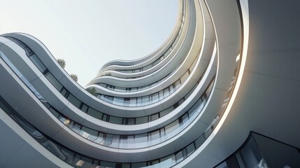 A striking architectural marvel, this building twists upwards in a seamless spiral design