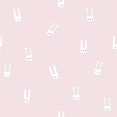 Seamless pattern with little white bunnies. Pastel childish print. Vector hand drawn illustration. - 734194236