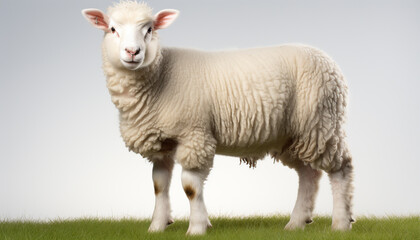 Fototapeta premium Cute lamb grazing on a farm, surrounded by nature generated by AI