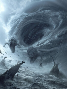 3D-rendered fury Monsters stirring within the heart of a tornado