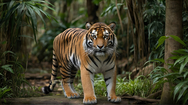 a tiger in the jungle wallpaper wildlife phot.Generative AI