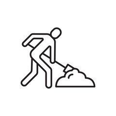 Man with shovel icon. Worker flat sign design. Engineer symbol pictogram. Man snow cleaning icon. Gardener UX UI icon.