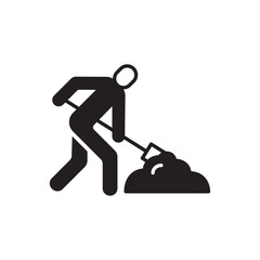 Man with shovel icon. Worker flat sign design. Engineer symbol pictogram. Man snow cleaning icon. Gardener UX UI icon.