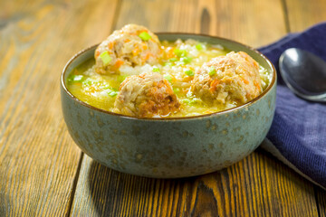 vegetable soup with rice and meatballs