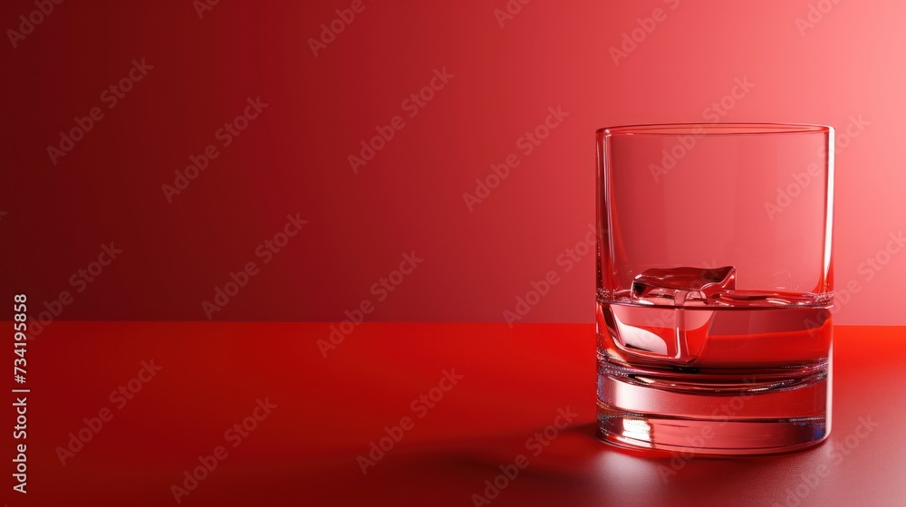 Poster a glass of water with ice cubes in it on a red table with a red wall behind it and a red table with 