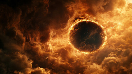 Obraz na płótnie Canvas Deinekas vision Rebirth in zero gravity a black hole framed by ring fire magic