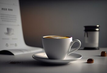 white high cup with coffee and breakfast. Generative AI