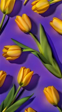 yellow tulips pattern on a bold purple background for spring